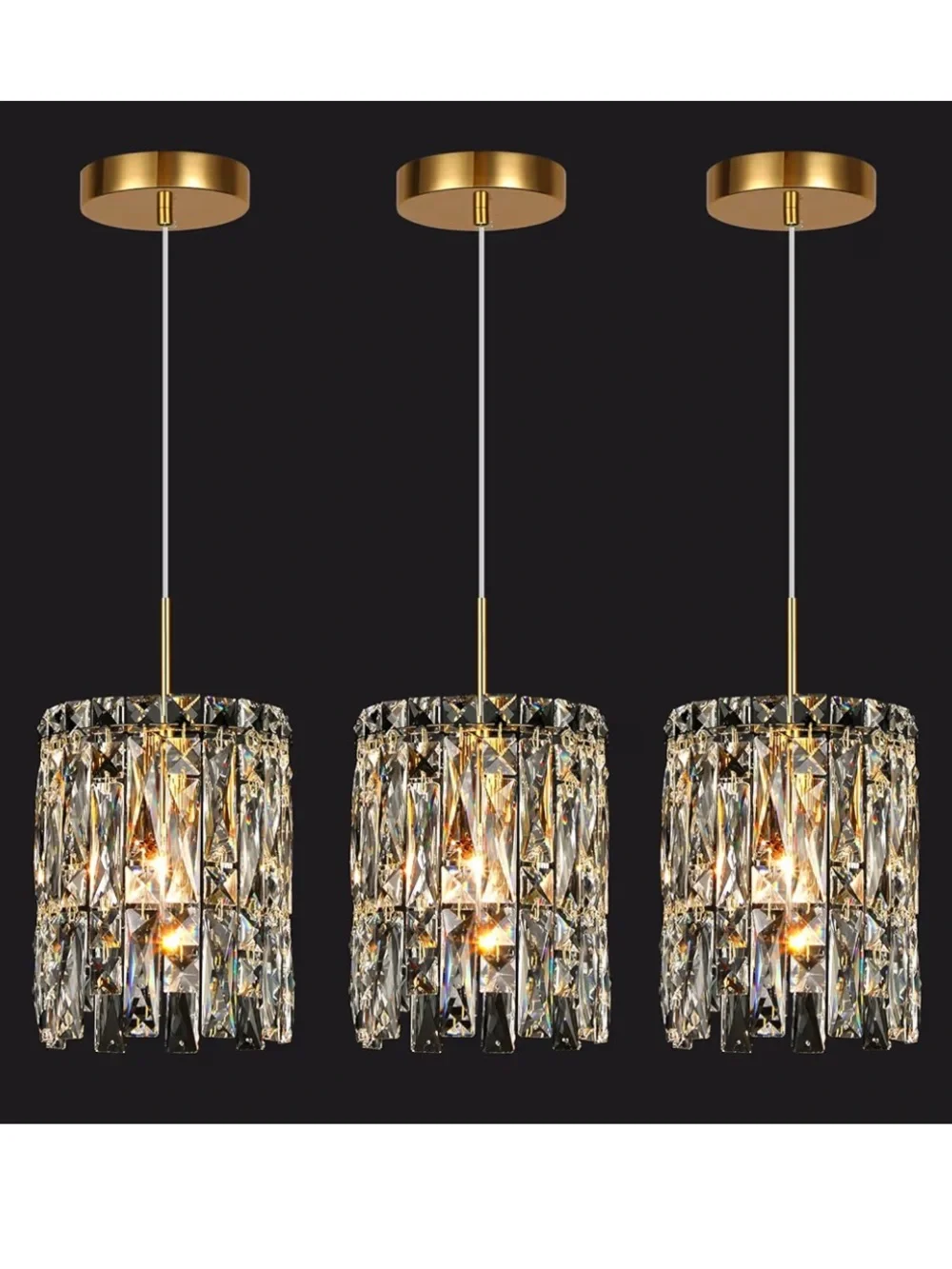 NIB Modern K9 Gold Crystal Pendant Lights Fixtures Kitchen Island Set of 3